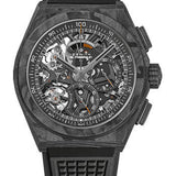 Zenith Defy El Primero 21 Watch - Black Carbon - Openworked Dial - Black Rubber Strap - 10.9000.9004/96.R921
