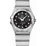 Omega Ladies Constellation Quartz Watch - 24 mm Brushed Steel Case - Black Diamond Dial - 123.10.24.60.51.001