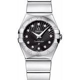 Omega Ladies Constellation Polished Quartz Watch - 24 mm Polished Steel Case - Black Diamond Dial - Steel Bracelet - 123.10.24.60.51.002