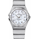 Omega Ladies Constellation Quartz Watch - 24 mm Brushed Steel Case - Mother-Of-Pearl Diamond Dial - 123.10.24.60.55.001