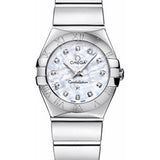 Omega Ladies Constellation Polished Quartz Watch - 24 mm Polished Steel Case - Mother-Of-Pearl Diamond Dial - Steel Bracelet - 123.10.24.60.55.002