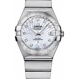 Omega Ladies Constellation Chronometer Watch - 27 mm Brushed Steel Case - Mother-Of-Pearl Supernova Diamond Dial - 123.10.27.20.55.001