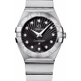Omega Ladies Constellation Quartz Watch - 27 mm Brushed Steel Case - Black Dial - 123.10.27.60.51.001