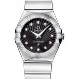 Omega Ladies Constellation Polished Quartz Watch - 27 mm Polished Steel Case - Black Dial - Steel Bracelet - 123.10.27.60.51.002
