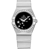 Omega Ladies Constellation Quartz Watch - 24 mm Brushed Steel Case - Diamond Bezel - Black Dial - 123.15.24.60.01.001