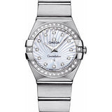 Omega Ladies Constellation Quartz Watch - 24 mm Brushed Steel Case - Diamond Bezel - Mother-Of-Pearl Diamond Dial - 123.15.24.60.55.002