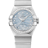Omega Constellation Co-Axial Watch - 27 mm Steel Case - Diamond-Set Steel Bezel - Blue Mother-Of-Pearl Dial - 123.15.27.20.57.001