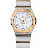 Omega Ladies Constellation Quartz Watch - 24 mm Brushed Steel And Yellow Gold Case - Mother-Of-Pearl Diamond Dial - 123.20.24.60.55.002