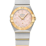 Omega Constellation Quartz Watch - 24 mm Steel Case - 18K Yellow Gold Bezel - Pink Mother-Of-Pearl Diamond Dial - 123.20.24.60.57.004