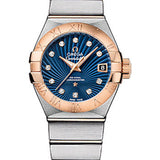 Omega Ladies Constellation Chronometer Watch - 27 mm Brushed Steel And Red Gold Case - Blue Supernova Diamond Dial - 123.20.27.20.53.001