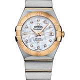 Omega Ladies Constellation Chronometer Watch - 27 mm Brushed Steel And Yellow Gold Case - Mother-Of-Pearl Diamond Dial - 123.20.27.20.55.003