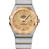 Omega Ladies Constellation Chronometer Watch - 27 mm Brushed Steel And Yellow Gold Case - Champagne Supernova Diamond Dial - 123.20.27.20.58.001