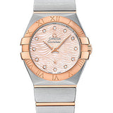 Omega Constellation Quartz Watch - 27 mm Steel Case - 18K Red Gold Bezel - Pink Mother-Of-Pearl Diamond Dial - 123.20.27.60.57.004