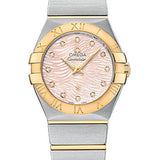 Omega Constellation Quartz Watch - 27 mm Steel Case - 18K Yellow Gold Bezel - Pink Mother-Of-Pearl Diamond Dial - 123.20.27.60.57.005