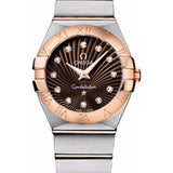 Omega Ladies Constellation Quartz Watch - 27 mm Brushed Steel And Red Gold Case - Brown Diamond Dial - 123.20.27.60.63.001