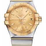 Omega Gents Constellation Chronometer Watch - 35 mm Brushed Steel And Yellow Gold Case - Champagne Dial - 123.20.35.20.08.001