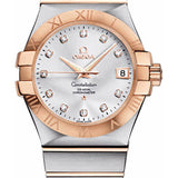 Omega Gents Constellation Chronometer Watch - 35 mm Brushed Steel And Red Gold Case - Silver Diamond Dial - 123.20.35.20.52.001