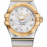 Omega Gents Constellation Chronometer Watch - 35 mm Brushed Steel And Yellow Gold Case - Silver Diamond Dial - 123.20.35.20.52.002