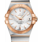 Omega Gents Constellation Chronometer Watch - 38 mm Brushed Steel And Red Gold Case - Silver Dial - 123.20.38.21.02.001