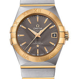 Omega Constellation Co-Axial Watch - 38 mm Steel Case - 18K Yellow Gold Bezel - Grey Dial - 123.20.38.21.06.001