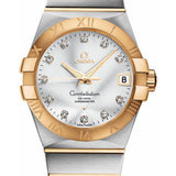 Omega Gents Constellation Chronometer Watch - 38 mm Brushed Steel And Yellow Gold Case - Silver Diamond Dial - 123.20.38.21.52.002