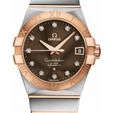 Omega Gents Constellation Chronometer Watch - 38 mm Brushed Steel And Red Gold Case - Brown Diamond Dial - 123.20.38.21.63.001