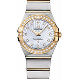 Omega Ladies Constellation Quartz Watch - 24 mm Brushed Steel And Yellow Gold Case - Diamond Bezel - Mother-Of-Pearl Diamond Dial - 123.25.24.60.55.004