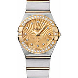 Omega Ladies Constellation Quartz Watch - 24 mm Brushed Steel And Yellow Gold Case - Diamond Bezel - Champagne Diamond Dial - 123.25.24.60.58.001