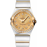 Omega Ladies Constellation Polished Quartz Watch - 24 mm Polished Steel And Yellow Gold Case - Diamond Bezel - Champagne Diamond Dial - Steel And Yellow Gold Bracelet - 123.25.24.60.58.002