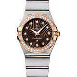 Omega Ladies Constellation Quartz Watch - 24 mm Brushed Steel And Red Gold Case - Diamond Bezel - Brown Diamond Dial - 123.25.24.60.63.001