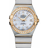 Omega Ladies Constellation Chronometer Watch - 27 mm Brushed Steel And Yellow Gold Case - Diamond Bezel - Mother-Of-Pearl Supernova Diamond Dial - 123.25.27.20.55.002