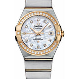 Omega Ladies Constellation Chronometer Watch - 27 mm Brushed Steel And Yellow Gold Case - Diamond Bezel - Mother-Of-Pearl Diamond Dial - 123.25.27.20.55.003