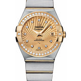 Omega Ladies Constellation Chronometer Watch - 27 mm Brushed Steel And Yellow Gold Case - Diamond Bezel - Champagne Supernova Diamond Dial - 123.25.27.20.58.001