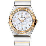 Omega Ladies Constellation Polished Quartz Watch - 27 mm Polished Steel And Yellow Gold Case - Diamond Bezel - Mother-Of-Pearl Diamond Dial - Steel And Yellow Gold Bracelet - 123.25.27.60.55.007
