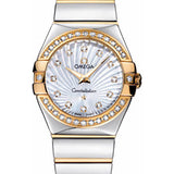 Omega Ladies Constellation Polished Quartz Watch - 27 mm Polished Steel And Yellow Gold Case - Diamond Bezel - Mother-Of-Pearl Diamond Dial - Steel And Yellow Gold Bracelet - 123.25.27.60.55.008