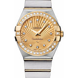 Omega Ladies Constellation Quartz Watch - 27 mm Brushed Steel And Yellow Gold Case - Diamond Bezel - Champagne Diamond Dial - 123.25.27.60.58.001