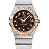 Omega Ladies Constellation Quartz Watch - 27 mm Brushed Steel And Red Gold Case - Diamond Bezel - Brown Diamond Dial - 123.25.27.60.63.001