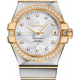 Omega Gents Constellation Chronometer Watch - 35 mm Brushed Steel And Yellow Gold Case - Diamond Bezel - Silver Diamond Dial - 123.25.35.20.52.002