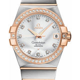 Omega Gents Constellation Chronometer Watch - 38 mm Brushed Steel And Red Gold Case - Diamond Bezel - Silver Diamond Dial - 123.25.38.21.52.001