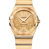 Omega Ladies Constellation Quartz Watch - 27 mm Brushed Yellow Gold Case - Champagne Dial - 123.50.27.60.08.001