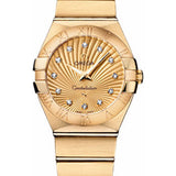 Omega Ladies Constellation Quartz Watch - 27 mm Brushed Yellow Gold Case - Champagne Diamond Dial - 123.50.27.60.58.001