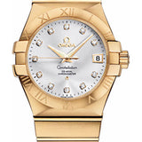 Omega Gents Constellation Chronometer Watch - 35 mm Brushed Yellow Gold Case - Silver Diamond Dial - 123.50.35.20.52.002