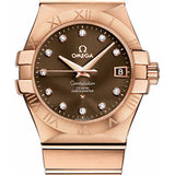 Omega Gents Constellation Chronometer Watch - 35 mm Brushed Red Gold Case - Brown Diamond Dial - 123.50.35.20.63.001