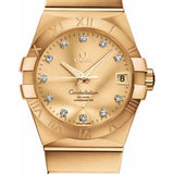 Omega Gents Constellation Chronometer Watch - 38 mm Brushed Yellow Gold Case - Champagne Diamond Dial - 123.50.38.21.58.001
