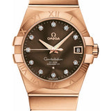 Omega Gents Constellation Chronometer Watch - 38 mm Brushed Red Gold Case - Brown Diamond Dial - 123.50.38.21.63.001