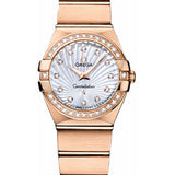 Omega Ladies Constellation Quartz Watch - 24 mm Brushed Red Gold Case - Diamond Bezel - Mother-Of-Pearl Diamond Dial - 123.55.24.60.55.001