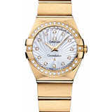 Omega Ladies Constellation Quartz Watch - 24 mm Brushed Yellow Gold Case - Diamond Bezel - Mother-Of-Pearl Diamond Dial - 123.55.24.60.55.003