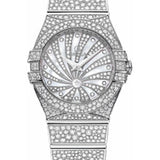 Omega Ladies Constellation Luxury Edition Watch - 24 mm White Gold Case - Snow-Set Diamond Bezel - Mother-Of-Pearl Diamond Dial - 123.55.24.60.55.010