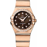 Omega Ladies Constellation Quartz Watch - 24 mm Brushed Red Gold Case - Diamond Bezel - Brown Diamond Dial - 123.55.24.60.63.001