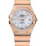 Omega Ladies Constellation Chronometer Watch - 27 mm Brushed Red Gold Case - Diamond Bezel - Mother-Of-Pearl Supernova Diamond Dial - 123.55.27.20.55.001